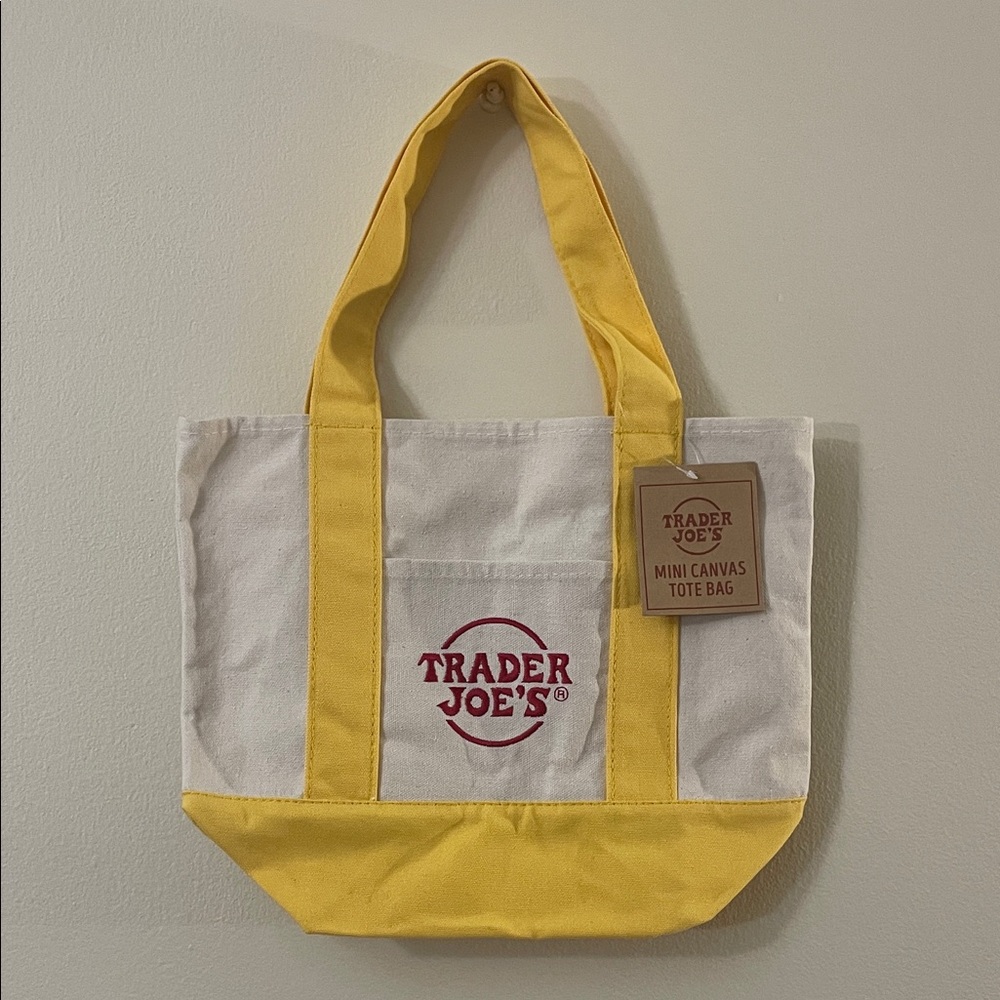 Trader Joe's Yellow and White Canvas Tote Bag